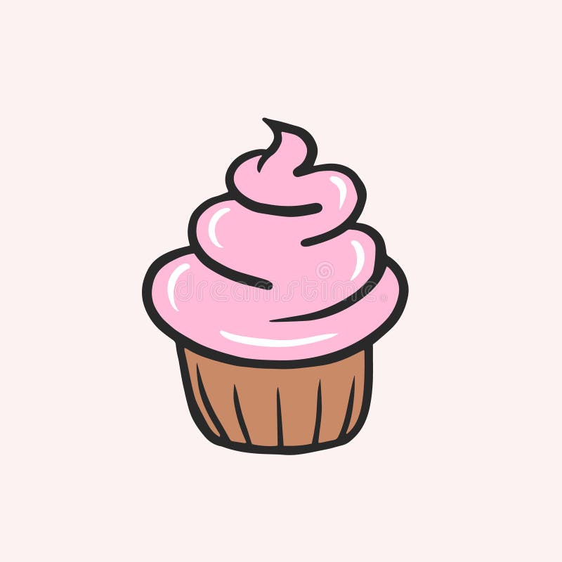 Cupcake with Pink Cream. Vector Color Sketch in Cartoon Style Stock  Illustration - Illustration of candy, food: 169438936
