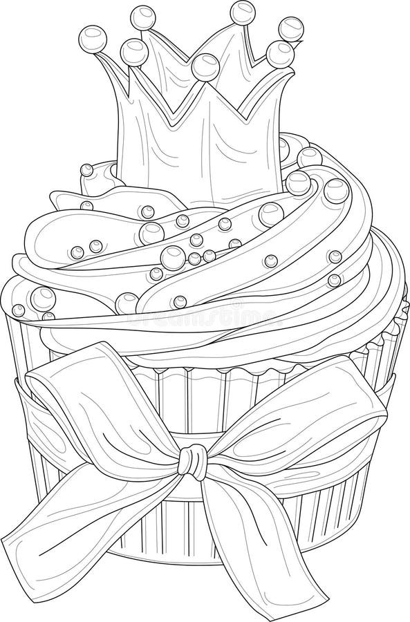 Página Para Colorir Cupcake. Bolo Doce Com Creme. Sobremesa Festiva. Padrão  Floral. Desenho De Linha Vetorial Desenhado À Mão. Livro De Colorir Para  Crianças E Adultos. Esboço Preto E Branco. Royalty Free