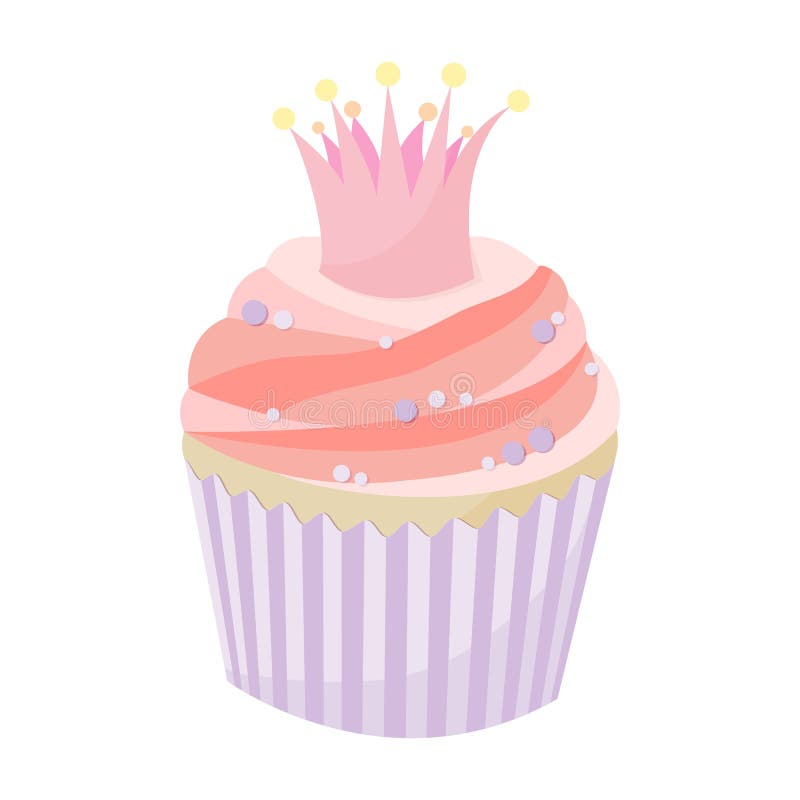 Cupcake rosa com uma coroa fofa no estilo cartoon
