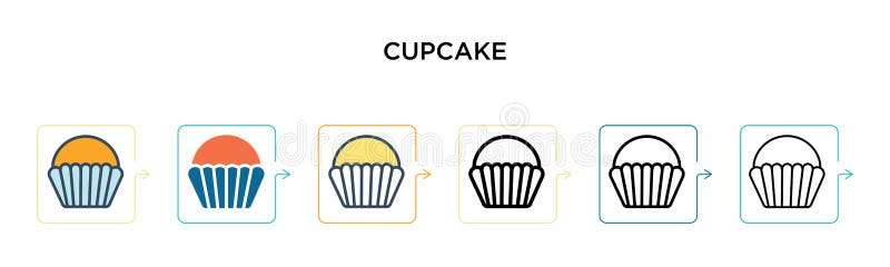 Cupcake vector icon in 6 different modern styles. Black, two colored cupcake icons designed in filled, outline, line and stroke