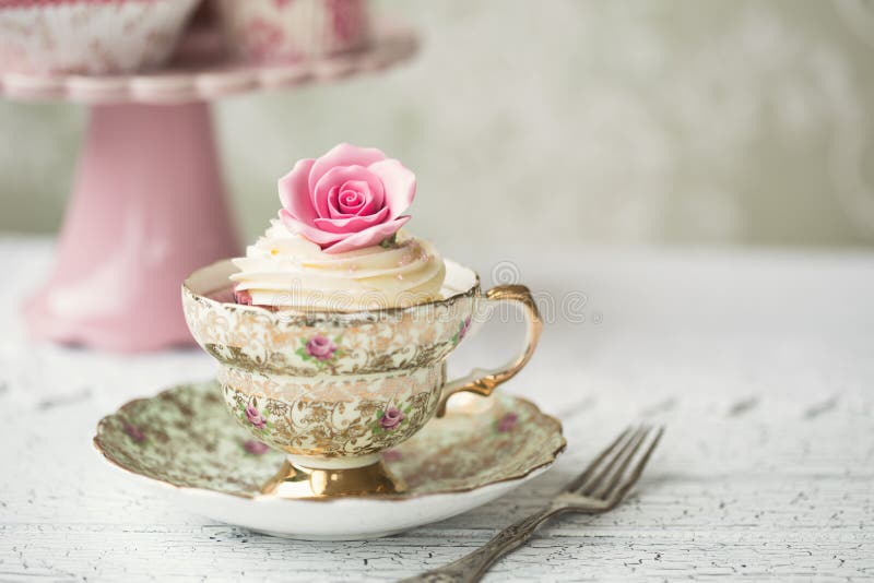 Cupcake in a vintage teacup