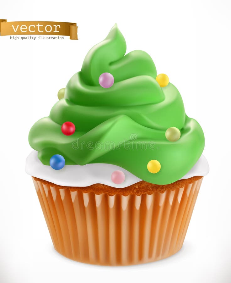 cupcake Weihnachtsdekorationen, Ikone des Vektors 3d lizenzfreie abbildung cupcake Weihnachtsdekorationen, Ikone des Vektors 3d lizenzfreie abbildung