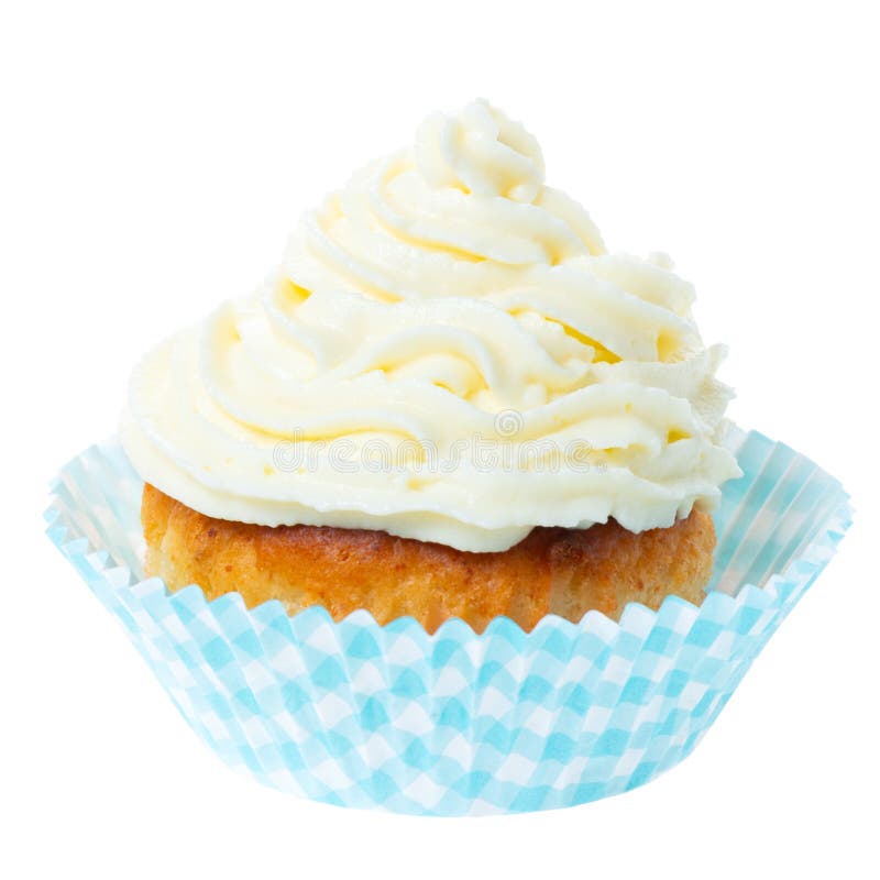 Cupcake with Whipped Cream Decorated Pink Sprinkles Isolated on White