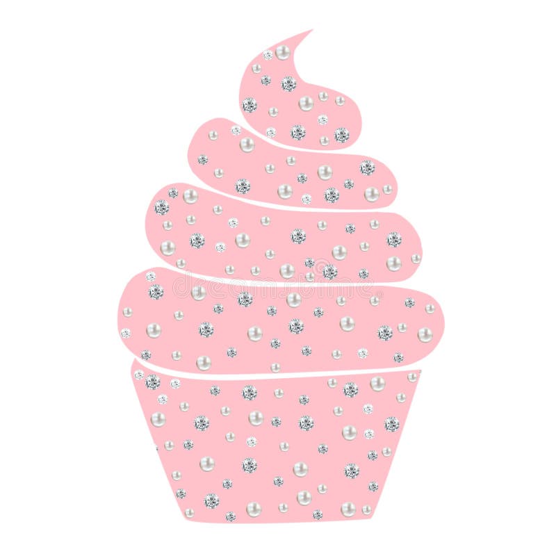 Cupcakeillustratie met parels en diamanten - roze stock illustratie Cupcakeillustratie met parels en diamanten - roze stock illustratie