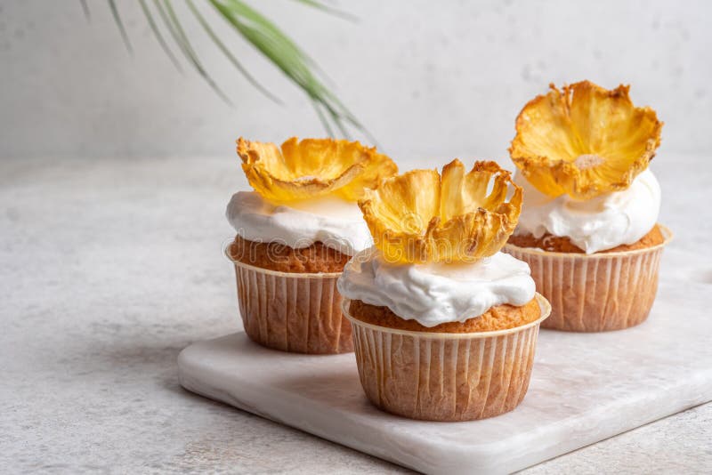 Cupcakes with Dried Pineapple Flowers Stock Image Image of vegan, ingredient 245170673