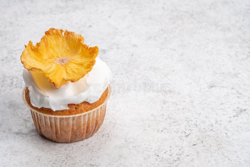 Cupcakes with Dried Pineapple Flowers Stock Image Image of muffin, cream 245170707