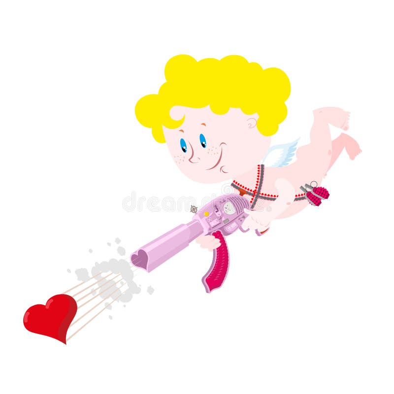 Cupid and gun. Arms of love. Criminal little angel. royalty free illustration Cupid and gun. Arms of love. Criminal little angel. royalty free illustration