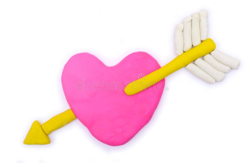 Cupid and pink heart shape plasticine clay