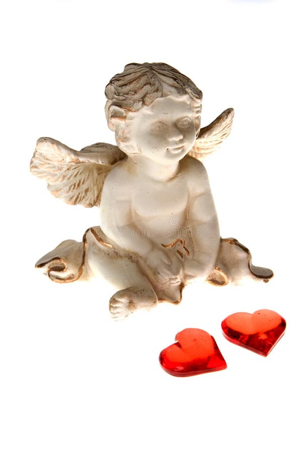 Cupid with two red hearts