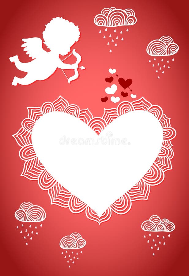 Valentines day theme with heart, ribbon and Cupid, element for design,  vector illustration, Stock vector