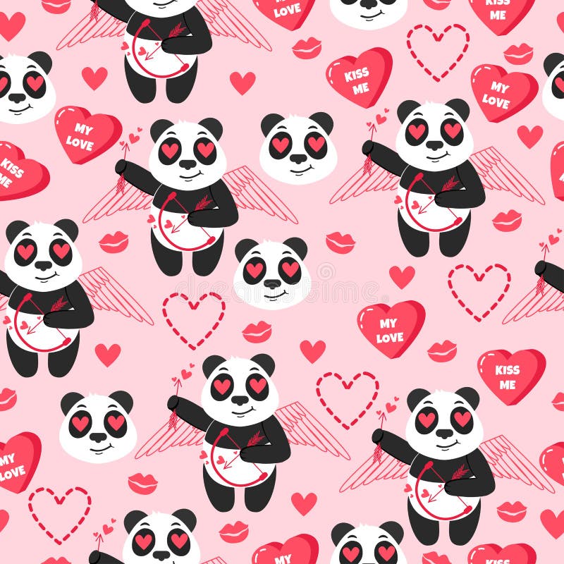 Cupido del panda Fondo di vettore con gli animali cinesi illustrazione vettoriale Cupido del panda Fondo di vettore con gli animali cinesi illustrazione vettoriale