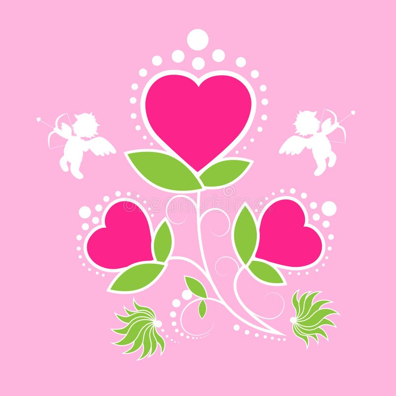 Cupidon rose d'ange de fleur de carte cadeaux de Saint-Valentin illustration stock Cupidon rose d'ange de fleur de carte cadeaux de Saint-Valentin illustration stock