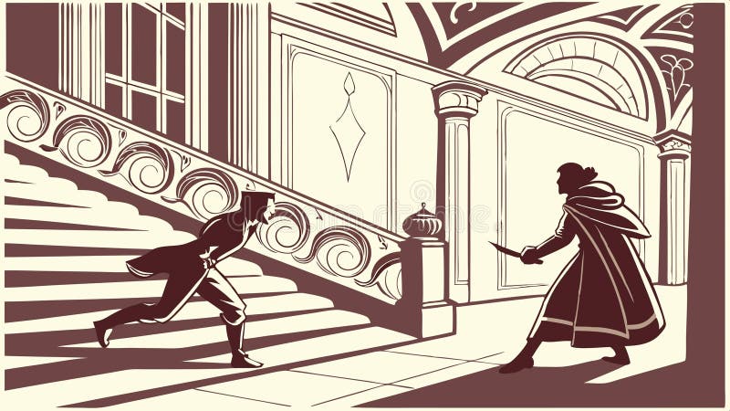 Cuplu care rulează în arșat pe hol evadare aventură mister suspans și design-ul scenei narative Generative AI royalty free illustration