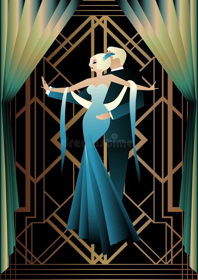 Cuplu dansând. artă deco. retro vector illustration