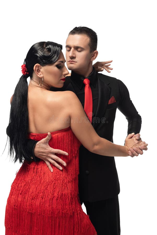 Cuplu elegant și pasionat dansatori care efectuează tango royalty free stock photography