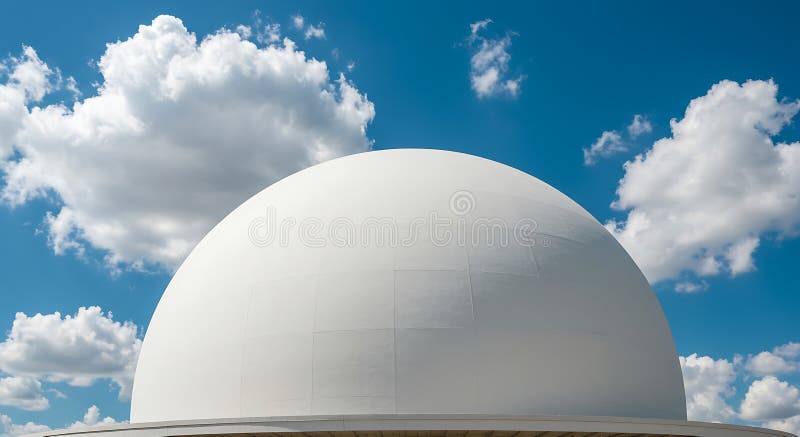 Cupola geodetica bianca di grandi dimensioni contro cielo azzurro, punteggiata con cumulo di fluido royalty illustrazione gratis