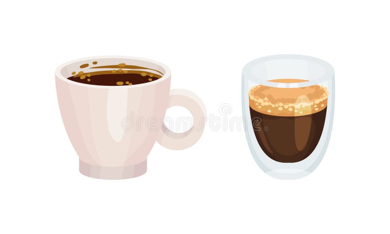 Side view of a transparent mug with coffee, with three layers