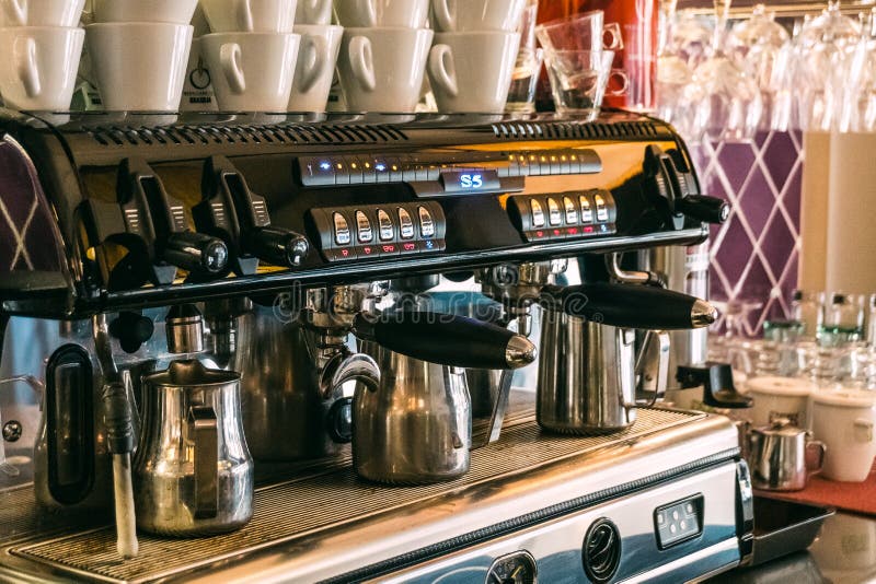 Cups Stacked in Espresso Machine in a Restaurant Stock Photo Image of
