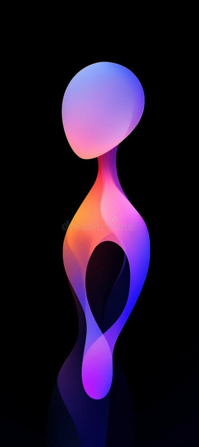 Curgerea netedă a unui gradient colorat formează o formă abstractă dinamică vibrantă pe un fond negru, creând un stock image