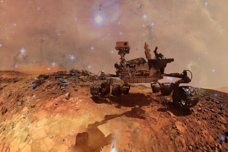Curiosity Mars Rover exploring the surface planet of Mars royalty free illustration Curiosity Mars Rover exploring the surface planet of Mars royalty free illustration