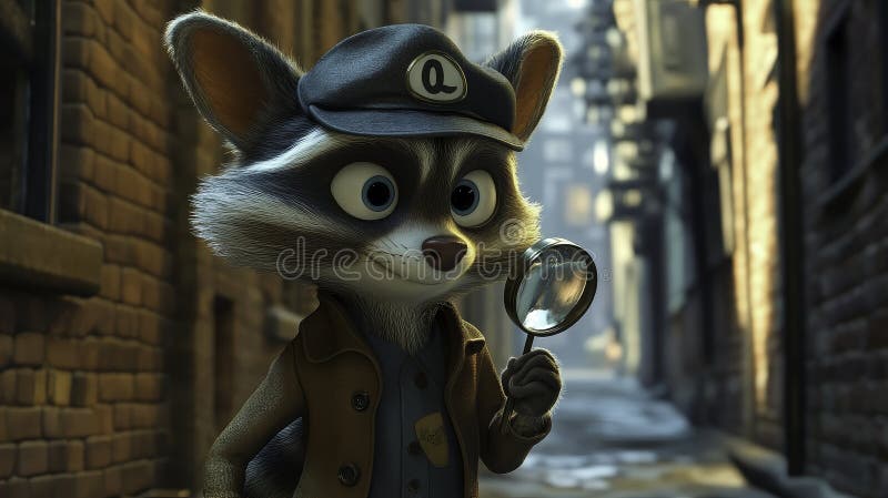 Curioso detective procione in un vicolo storico royalty illustrazione gratis