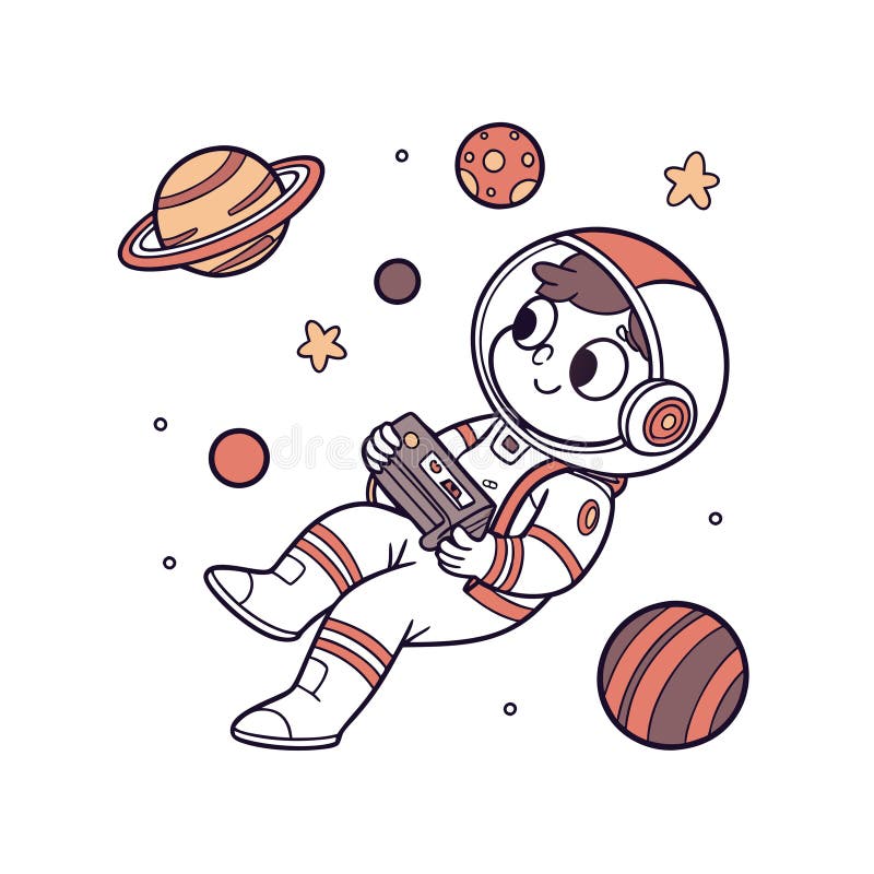 Curious Cartoon Astronaut Exploring Space vector illustration