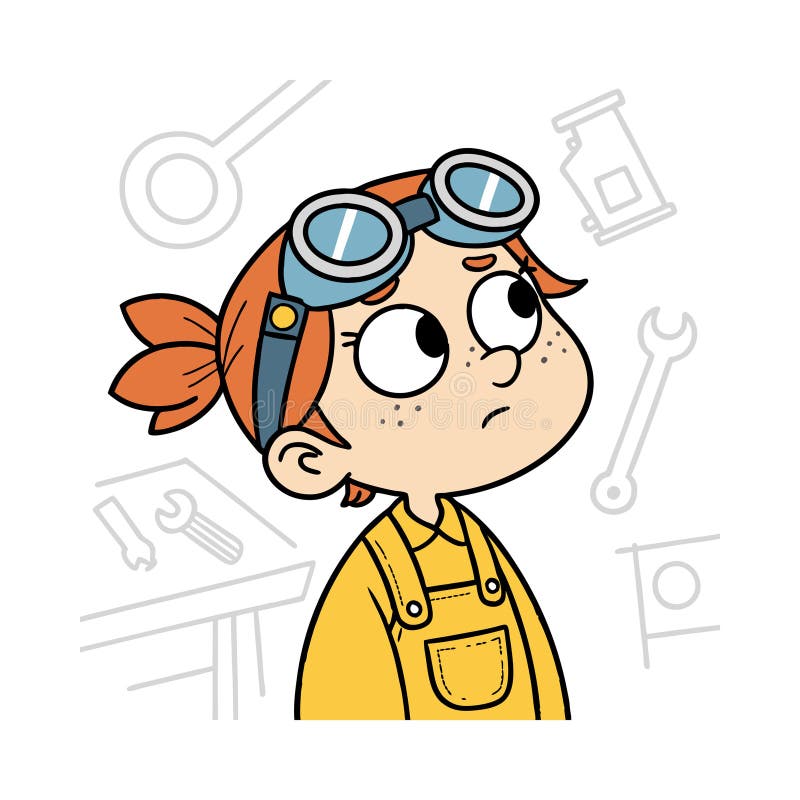 Curious Cartoon Inventor Character stock illustration