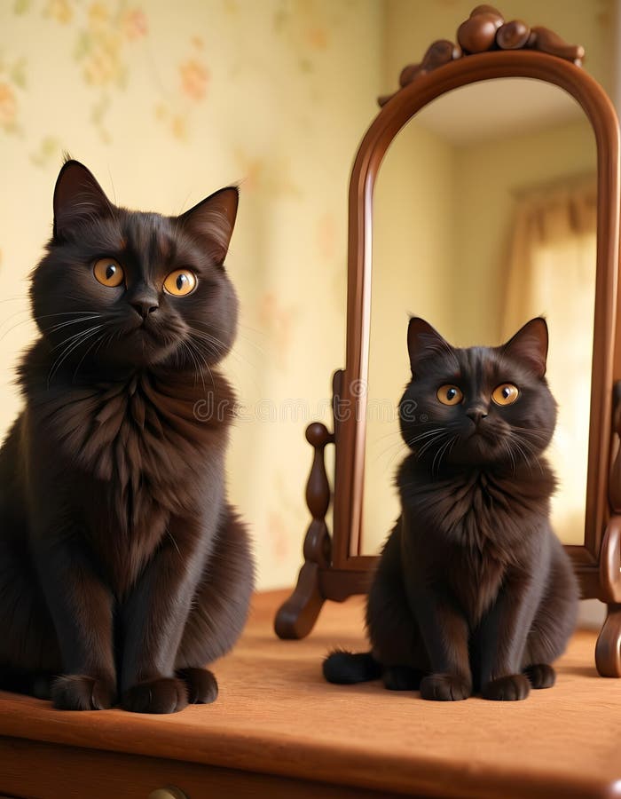 Curious Cat with Vintage Mirror AI Generative stock images