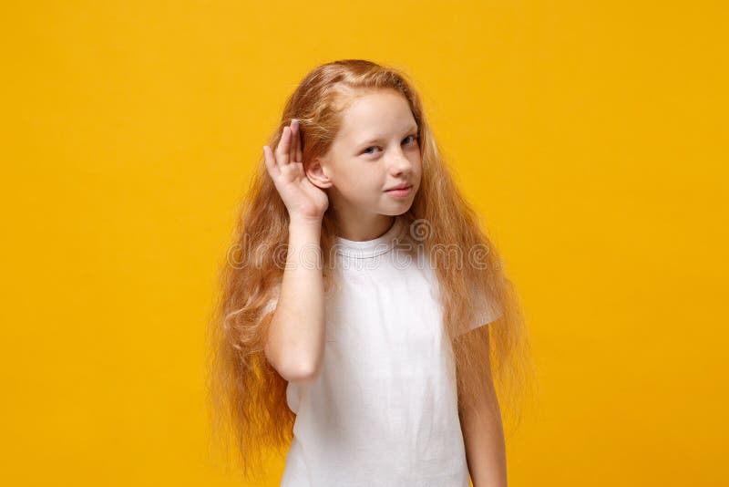 Curious Little Ginger Kid Girl 12-13 Years Old in White T-shirt on Yellow Background Children Portrait Stock Photo - Image of eavesdrop, children: 190855740 Curious Little Ginger Kid Girl 12-13 Years Old in White T-shirt on Yellow Background Children Portrait Stock Photo - Image of eavesdrop, children: 190855740