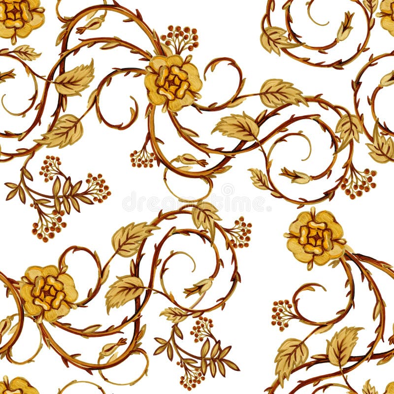 Curl штофа цепей и golen картина росес безшовная. Роскошный иллюстрация. Золотые розы. бесплатная иллюстрация