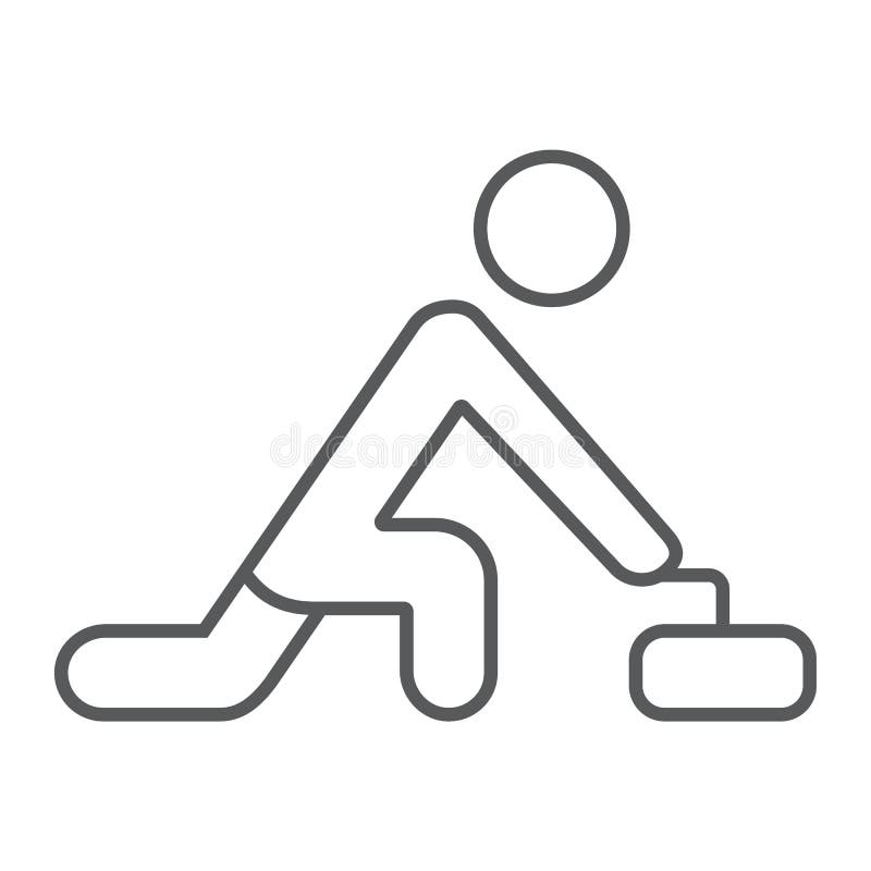 Curling game thin line icon, sport and winter, curler athlete sign, vector graphics, a linear pattern on a white royalty free illustration