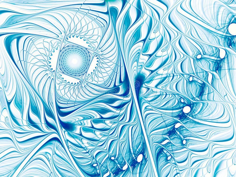 Curls and curves - white and blue fractal pattern stock illustration