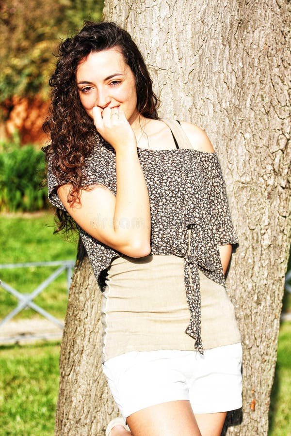 Curly, Beautiful Shy Young Girl with Nice Smile Stock Image - Image of ...