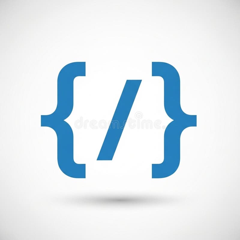 Curly braces with a forward slash inside, centered on a light gray stock illustration