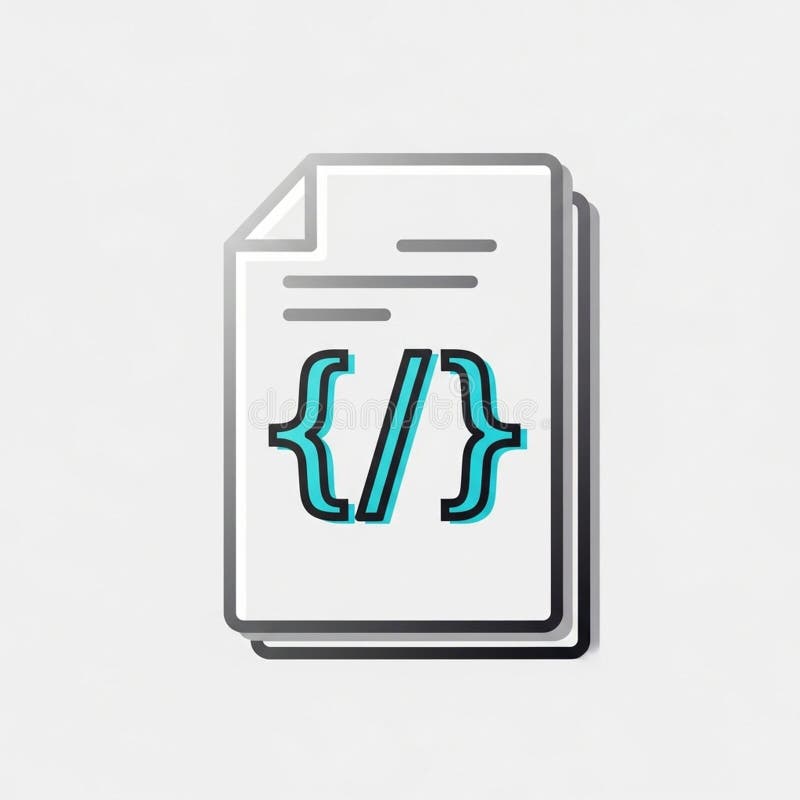 Curly braces and a slash, indicating code or script. The paper stock illustration