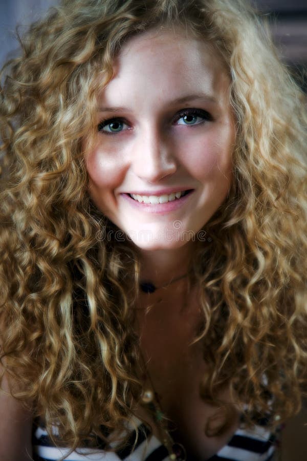 Curly hair teen stock photos