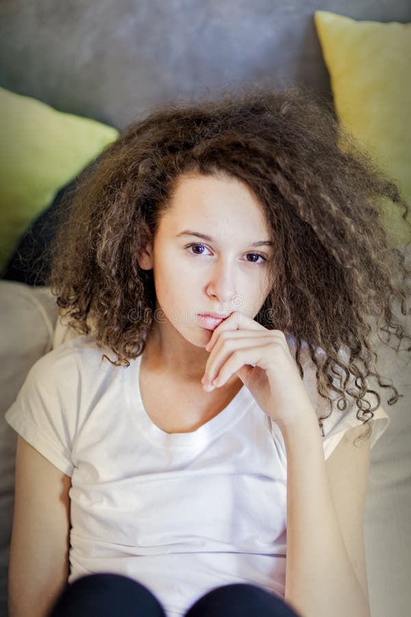 Curly Hair Teen Girl Stock Image Image Of Living Cut