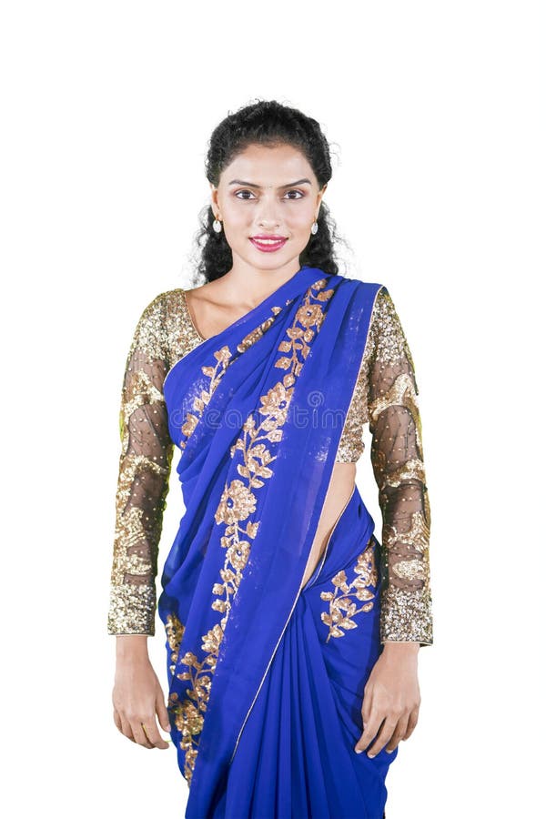 Curly Hair Woman Wearing a Saree Dress on Studio Stock Photo - Image of  female, dress: 159789120
