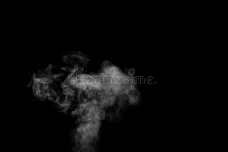 White horizontal steam, smoke isolated on black background. a