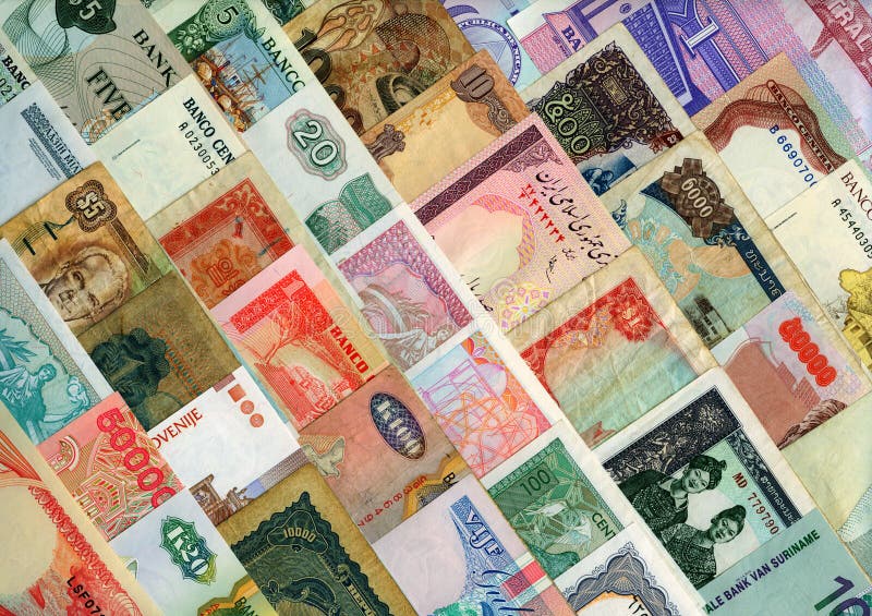 Currencies from around the world, paper banknotes.