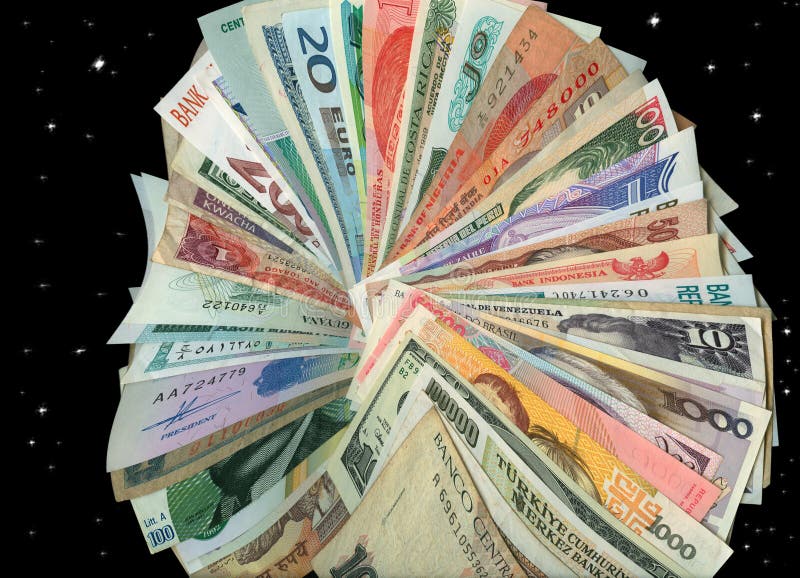 Currencies from around the world, paper banknotes.