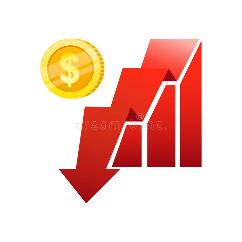 Currency Decrease Arrow Vector Illustration. Currency Decrease Arrow for presentation. Decrease profit vectors