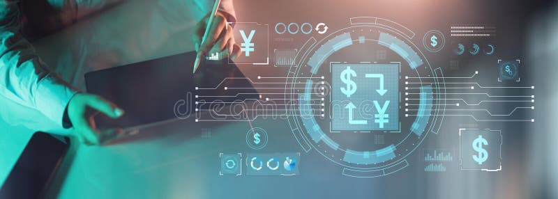 Currency Exchange and Digital Transactions Between Dollar and Yen stock photography