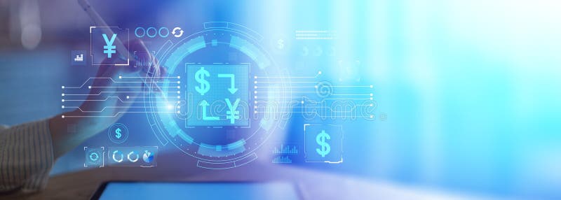 Currency Exchange and Digital Transactions Between Dollar and Yen stock photo