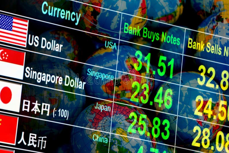 Currency Exchange Rate On Digital LED Display Board In Global Ba Stock