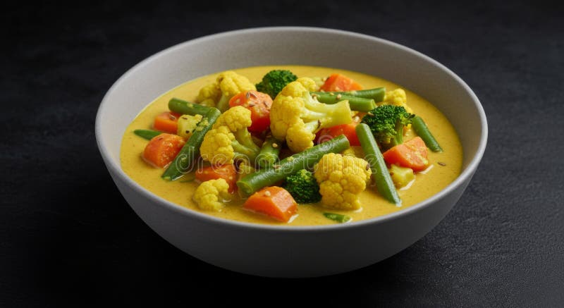 Curry de verduras amarillas en tazón gris libre illustration