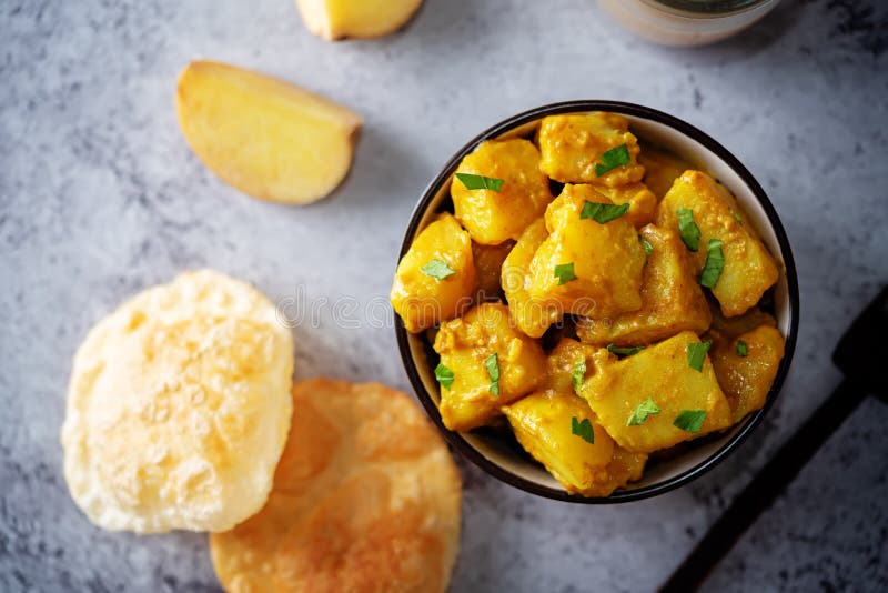 Curry Potato with Poori Bread Stock Image Image of sauce, pepper