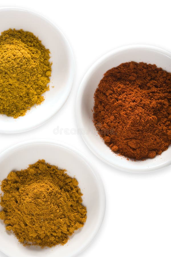 Curry Powder, Turmeric and Cayenne Isolated Stock Image Image of