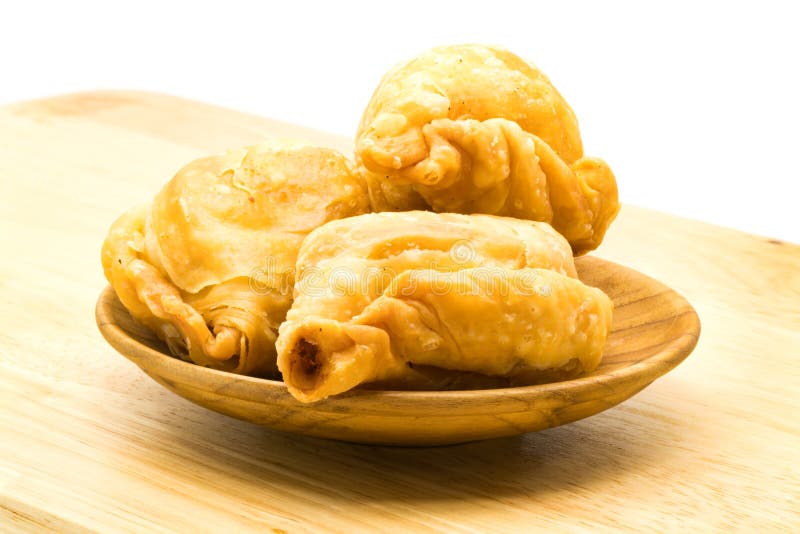 Curry Puffs in wooden plate royalty free stock images