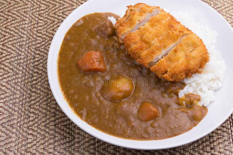 Curry Rice with Fried Pork. Japanese Food Tonkatsu Curry Rice Stock